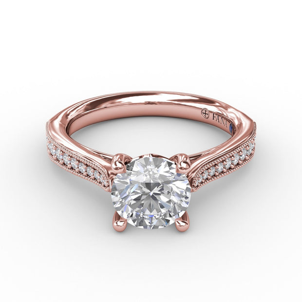 Classic Solitaire Engagement Ring With Milgrain Diamond Band