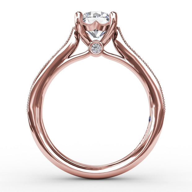 Classic Solitaire Engagement Ring With Milgrain Diamond Band