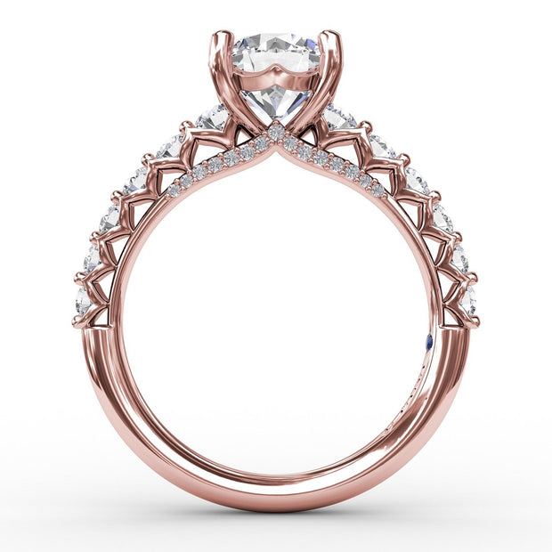 Contemporary Diamond Solitaire Engagement Ring With Openwork Diamond Band