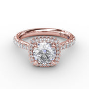 Cushion-Shaped Waterfall Halo Diamond Engagement Ring