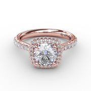 Cushion-Shaped Waterfall Halo Diamond Engagement Ring