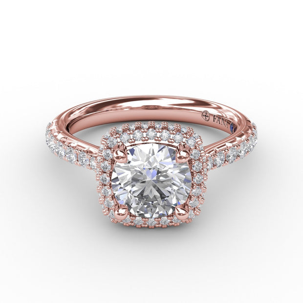 Cushion-Shaped Waterfall Halo Diamond Engagement Ring