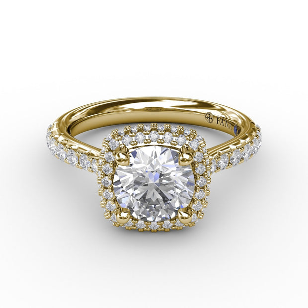 Cushion-Shaped Waterfall Halo Diamond Engagement Ring