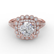 Vintage Double Halo Engagement Ring With Milgrain Details