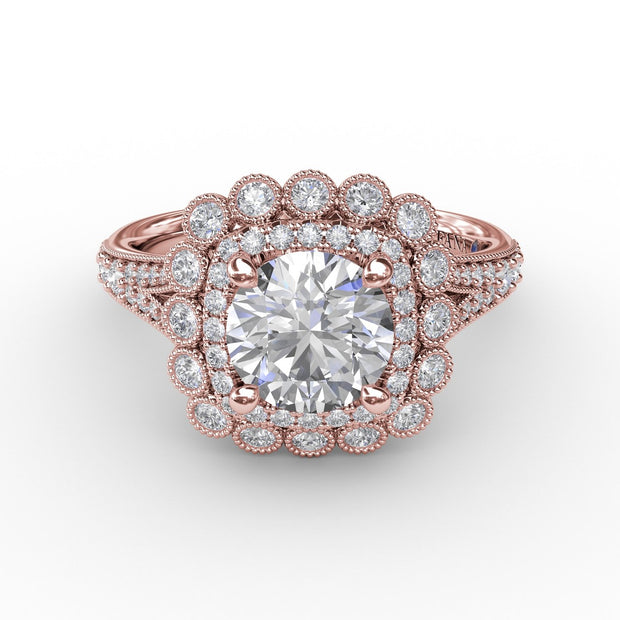 Vintage Double Halo Engagement Ring With Milgrain Details