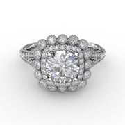 Vintage Double Halo Engagement Ring With Milgrain Details