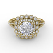 Vintage Double Halo Engagement Ring With Milgrain Details