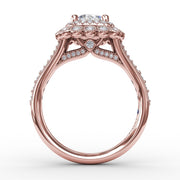 Vintage Double Halo Engagement Ring With Milgrain Details