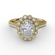 Vintage Double Halo Oval Engagement Ring With Milgrain Details
