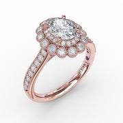 Vintage Double Halo Oval Engagement Ring With Milgrain Details