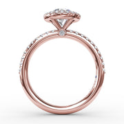 Classic Diamond Halo Engagement Ring With Diamond Band