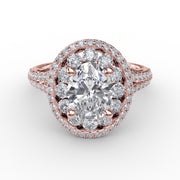 Double Halo Round Diamond Engagement Ring With Split Diamond Shank