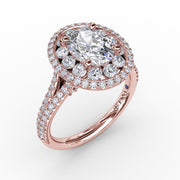Double Halo Round Diamond Engagement Ring With Split Diamond Shank