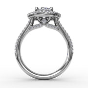 Double Halo Round Diamond Engagement Ring With Split Diamond Shank