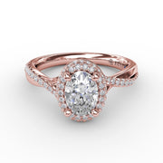 Oval Waterfall Halo Engagement Ring With Twisted Shank