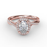 Oval Waterfall Halo Engagement Ring With Twisted Shank
