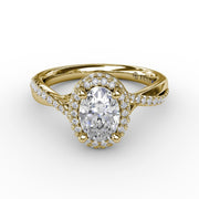 Oval Waterfall Halo Engagement Ring With Twisted Shank