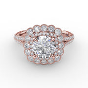 Vintage Cushion-Shaped Double Halo Engagement Ring With Split Shank