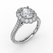 Vintage Scalloped Halo Oval Engagement Ring With Milgrain Details