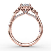 Scalloped Halo Engagement Ring With Diamond Clusters and Milgrain Details