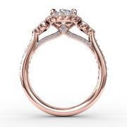 Scalloped Halo Engagement Ring With Diamond Clusters and Milgrain Details