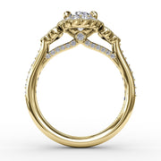 Scalloped Halo Engagement Ring With Diamond Clusters and Milgrain Details