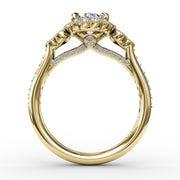 Scalloped Halo Engagement Ring With Diamond Clusters and Milgrain Details
