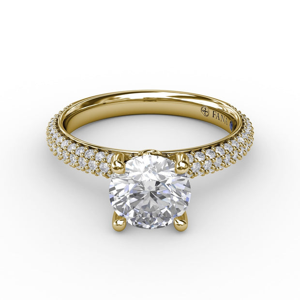 Classic Solitaire Engagement Ring With Seamless Pavé Band