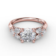 Floral Multi-Stone Engagement Ring With Diamond Leaves
