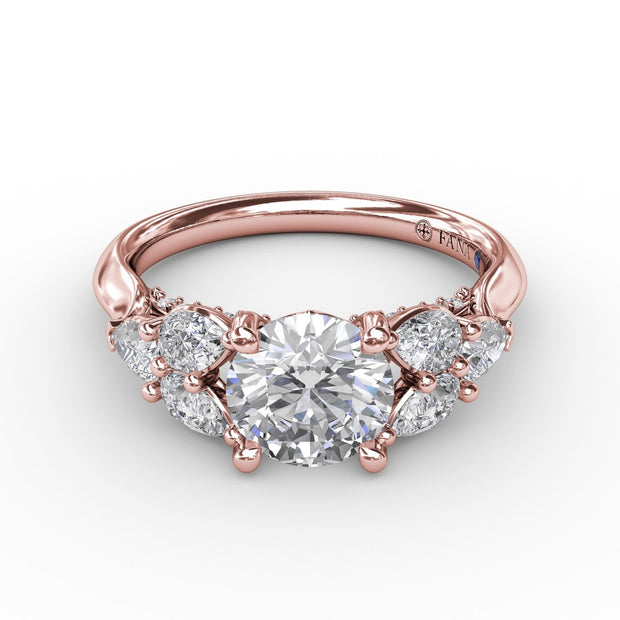 Floral Multi-Stone Engagement Ring With Diamond Leaves