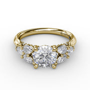 Floral Multi-Stone Engagement Ring With Diamond Leaves