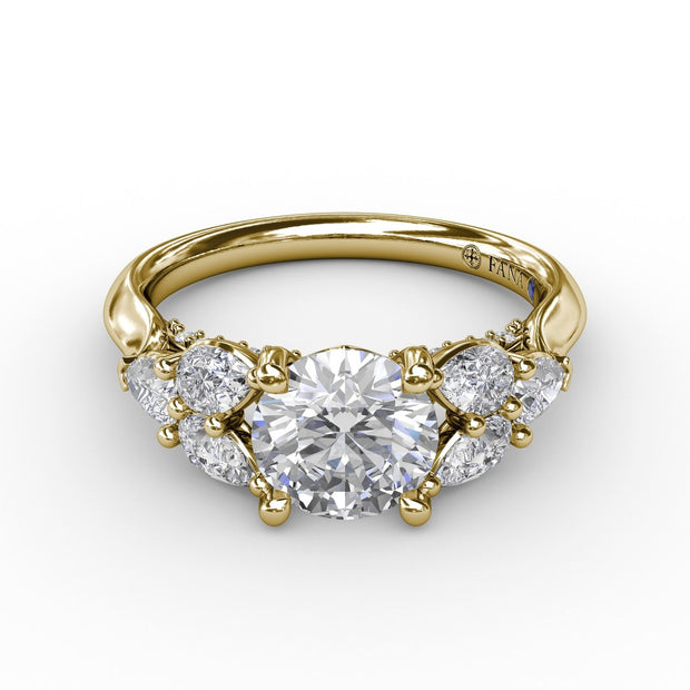 Floral Multi-Stone Engagement Ring With Diamond Leaves