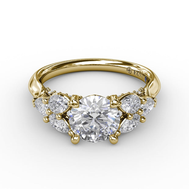 Floral Multi-Stone Engagement Ring With Diamond Leaves