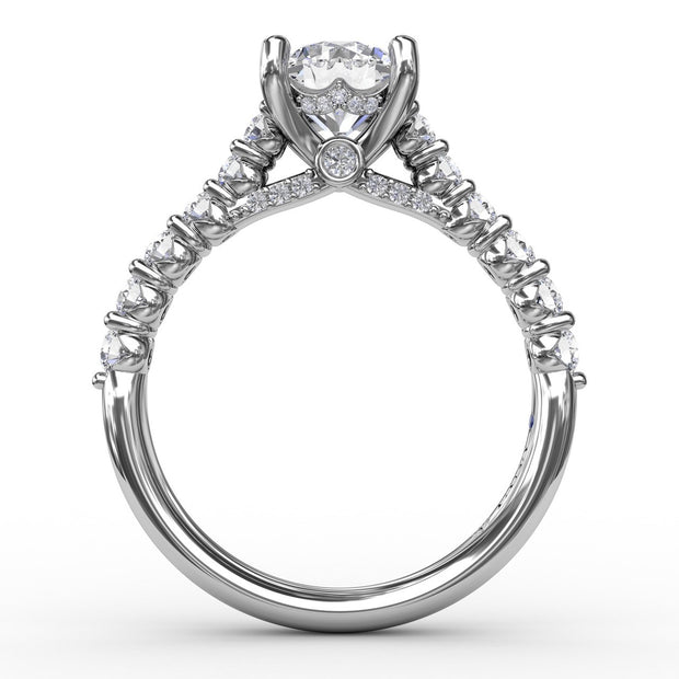 Contemporary Diamond Solitaire Engagement Ring With Hidden Halo