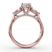 Classic Three-Stone Oval Engagement Ring With Pear-Shape Side Stones