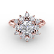 Contemporary Floral Halo Diamond Engagement Ring