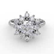 Contemporary Floral Halo Diamond Engagement Ring