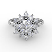 Contemporary Floral Halo Diamond Engagement Ring