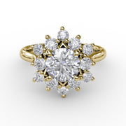 Contemporary Floral Halo Diamond Engagement Ring