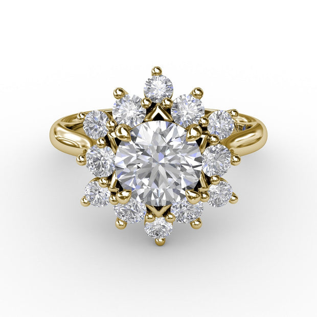 Contemporary Floral Halo Diamond Engagement Ring