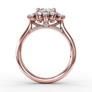 Contemporary Floral Halo Diamond Engagement Ring