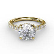 Classic Round Diamond Solitaire Engagement Ring With Hidden Pavé Halo
