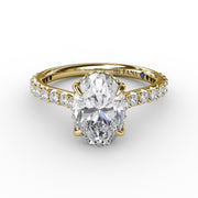 Classic Oval Diamond Solitaire Engagement Ring With Hidden Pavé Halo