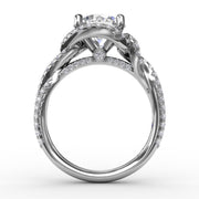 Contemporary Round Diamond Halo Engagement Ring With Twisted Shank