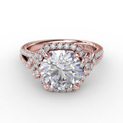 Contemporary Round Diamond Halo Engagement Ring With Couture Details