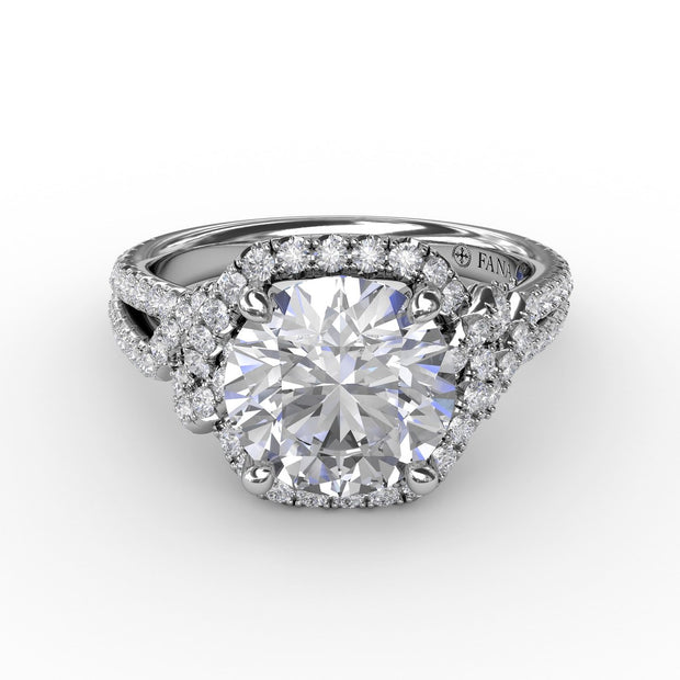 Contemporary Round Diamond Halo Engagement Ring With Couture Details