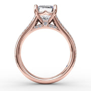 Contemporary Emerald Cut Diamond Solitaire Engagement Ring With Triple-Row Diamond Band