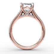 Contemporary Emerald Cut Diamond Solitaire Engagement Ring With Triple-Row Diamond Band
