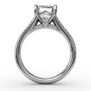 Contemporary Emerald Cut Diamond Solitaire Engagement Ring With Triple-Row Diamond Band