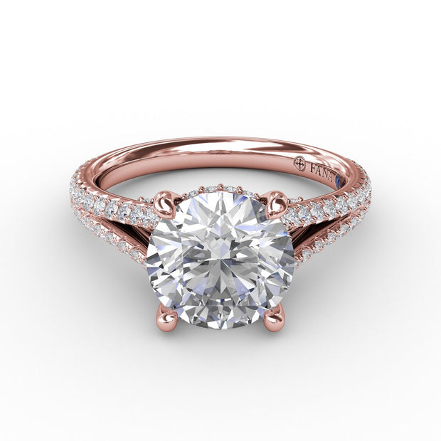 Classic Hidden Halo Round Diamond Solitaire Engagement Ring With Split-Diamond Shank